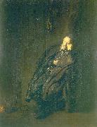 An old man asleep by a fire Rembrandt